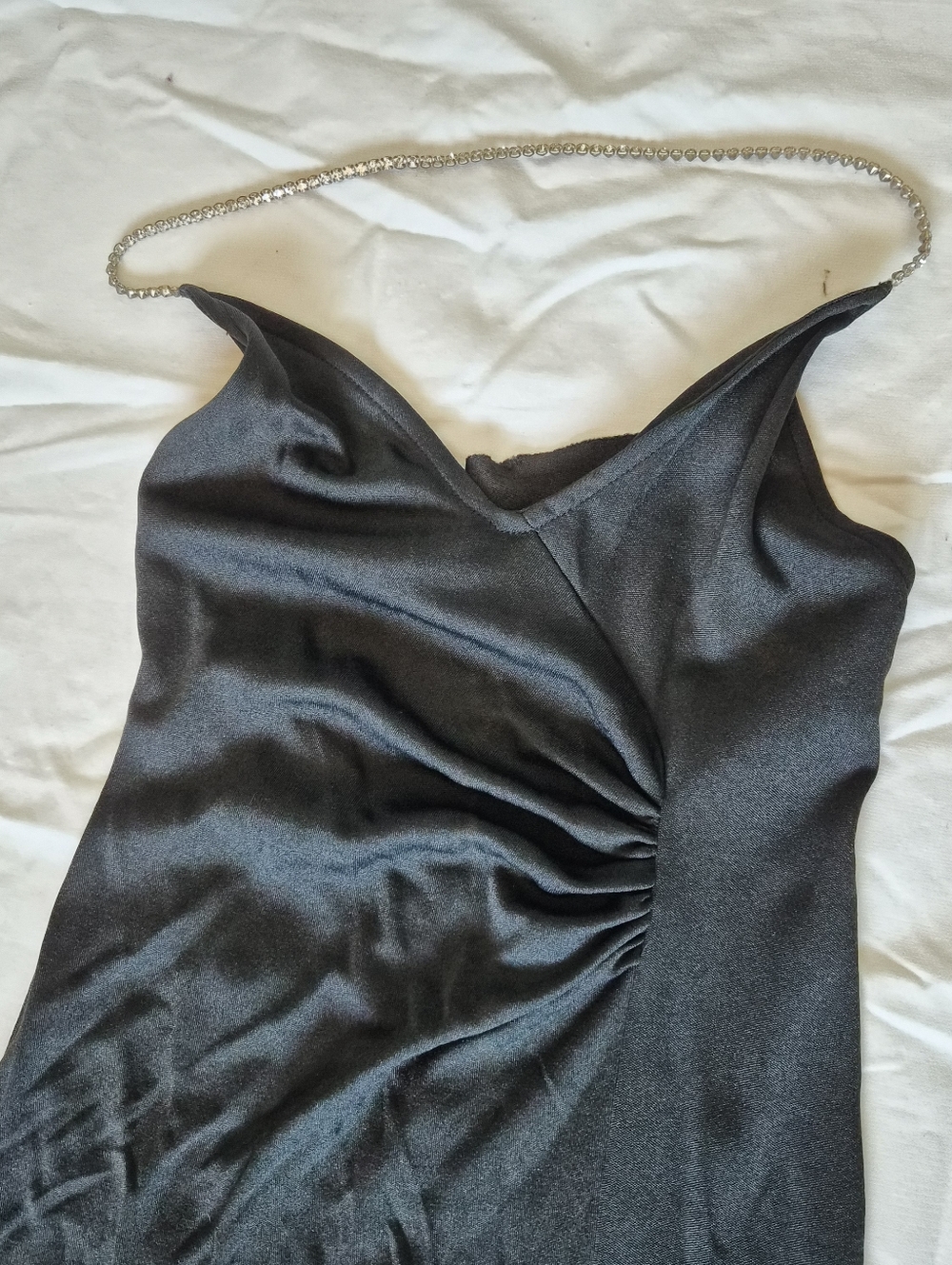 90s Black maxi halter dress with Rhinestone chain strap glam party Prom